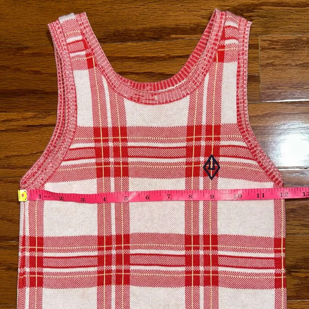 The Animals Observatory Red Plaid Boar Baby Cotton Blend Jumpsuit Size 18M